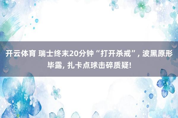 开云体育 瑞士终末20分钟“打开杀戒”， 波黑原形毕露， 扎卡点球击碎质疑!